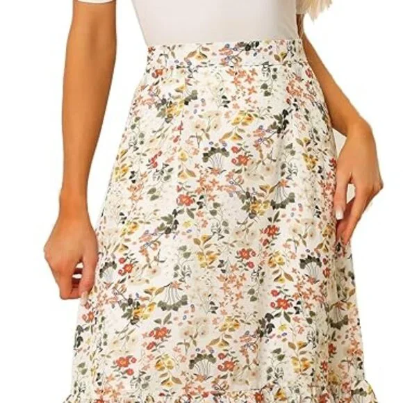 Allegra K Women's Summer Printed Midi Skirt Size Medium (8-10) - Picture 2 of 13